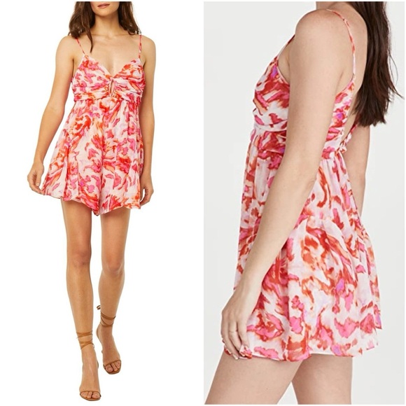 NWT Misa Los Angeles Indira Romper Maldive Marble Red White Floral Keyhole S - Picture 2 of 13